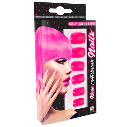 Set Of 12 Self-Adhesive Neon Pinkairbrush Nails