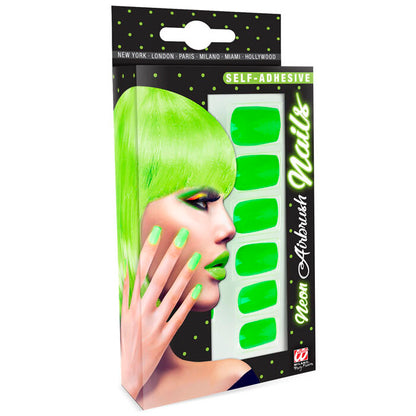 Set Of 12 Self-Adhesive Neon Green Airbrush Nails