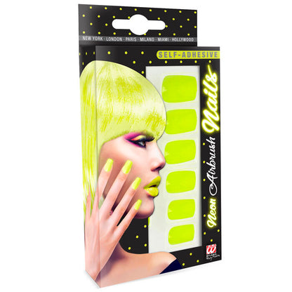 Set Of 12 Self-Adhesive Neon Yellow Airbrush Nails