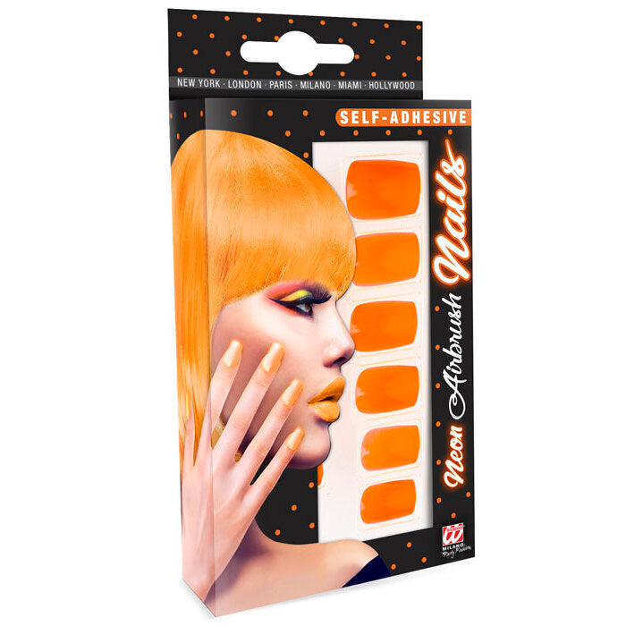Set Of 12 Self-Adhesive Neon Orange Airbrush Nails