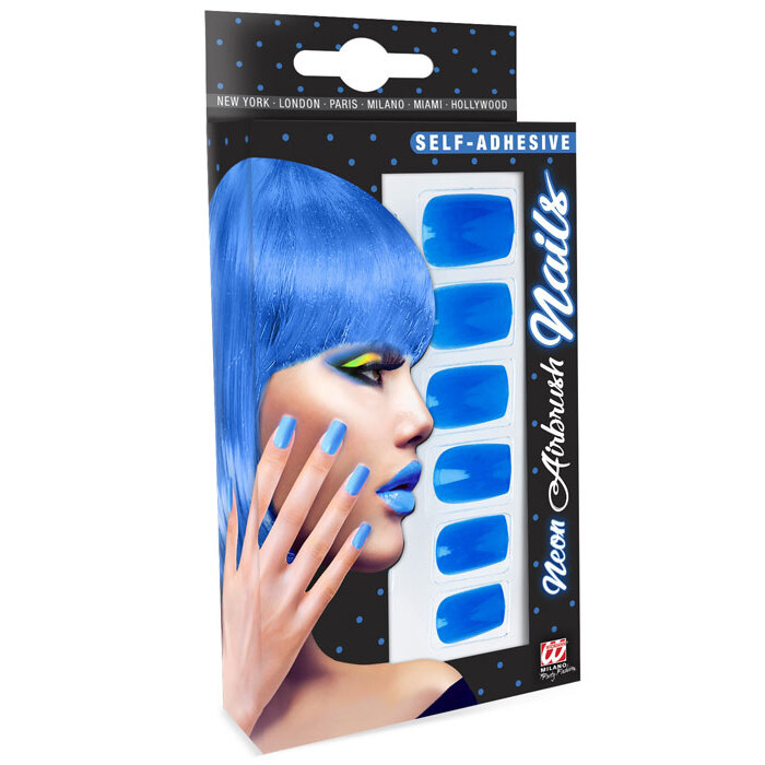 Set Of 12 Self-Adhesive Neon Blueairbrush Nails