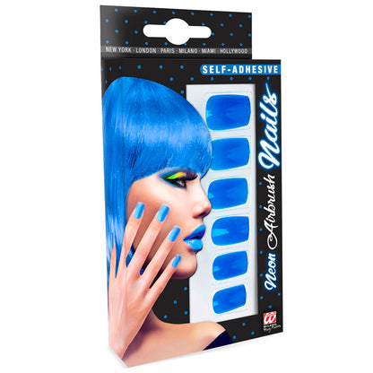 Set Of 12 Self-Adhesive Neon Blueairbrush Nails