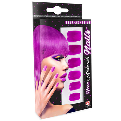 Set Of 12 Self-Adhesive Neon Purple Airbrush Nails