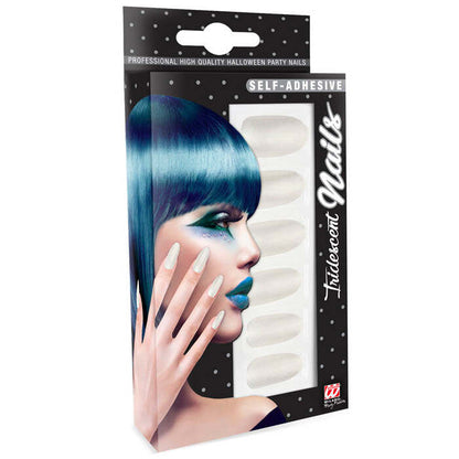 Set Of 12 Self-Adhesive Iridescent White Nails