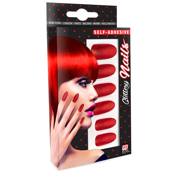 Set Of 12 Self-Adhesive Red Y Nails