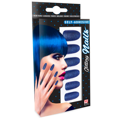 Set Of 12 Self-Adhesive Blue Y Nails