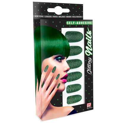 Set Of 12 Self-Adhesive Emerald Y Nails