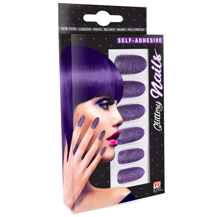 Set Of 12 Self-Adhesive Purple Y Nails