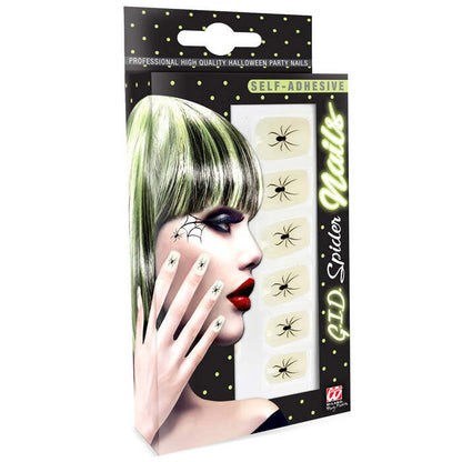 Set Of 12 Self-Adhesive Glow In The Dark Spider Nails