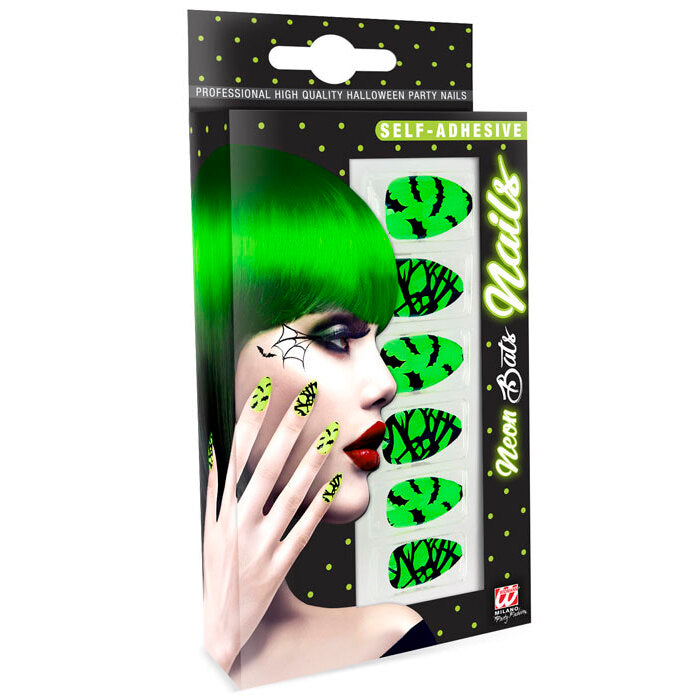 Set Of 12 Self-Adhesive Neon Bats Nails