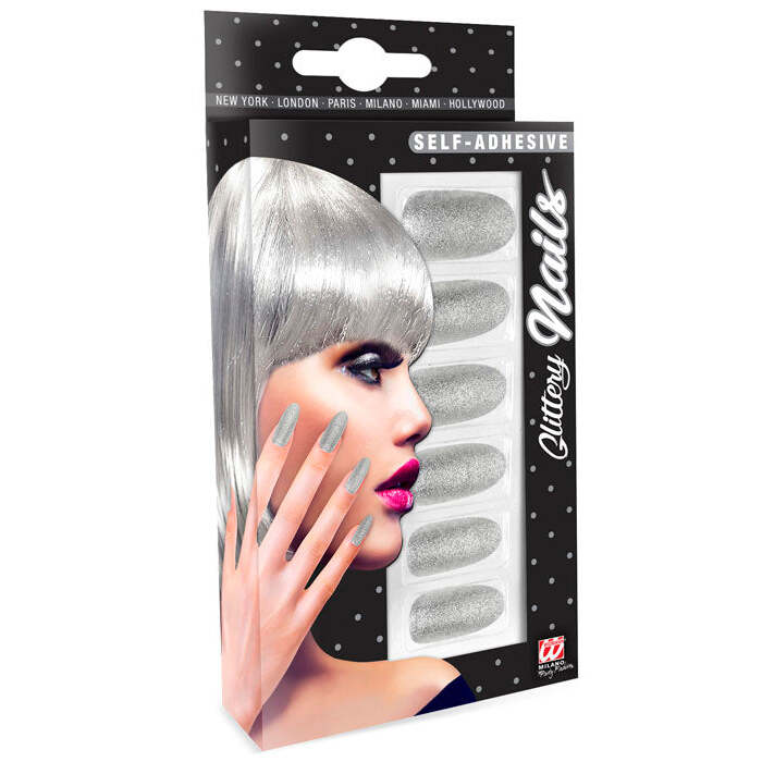 Set Of 12 Self-Adhesive Iridescent Silver Y Nails