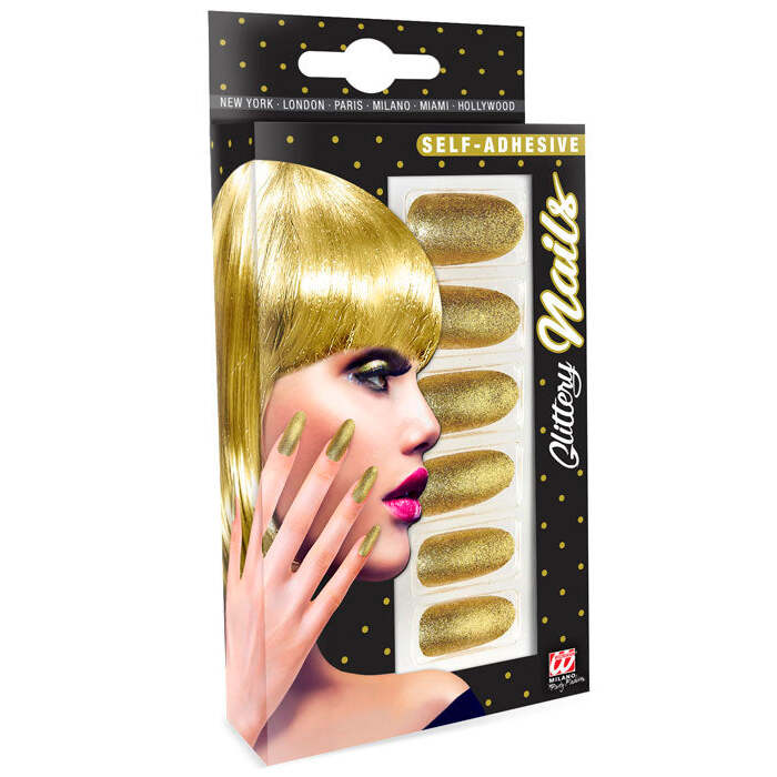 Set Of 12 Self-Adhesive Iridescent Gold Y Nails
