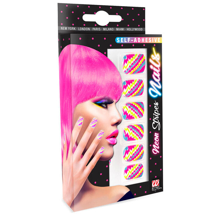 Set Of 12 Self-Adhesive Neon Stripes Nails