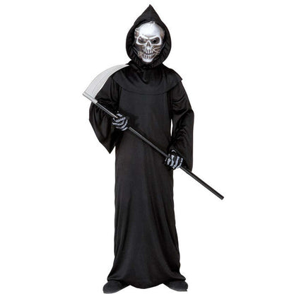 Grim Reaper  Robe, Hooded Holographic Skull Mask, Bone Gloves 