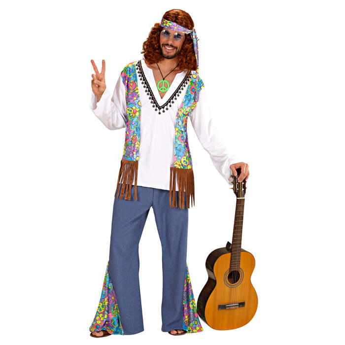 Woodstock Hippie Man  Shirt Withvest, Pants, Headband 
