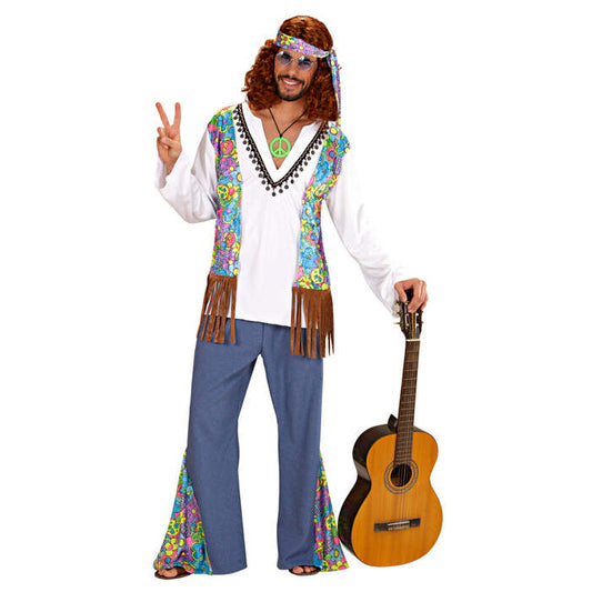 Woodstock Hippie Man  Shirt Withvest, Pants, Headband 