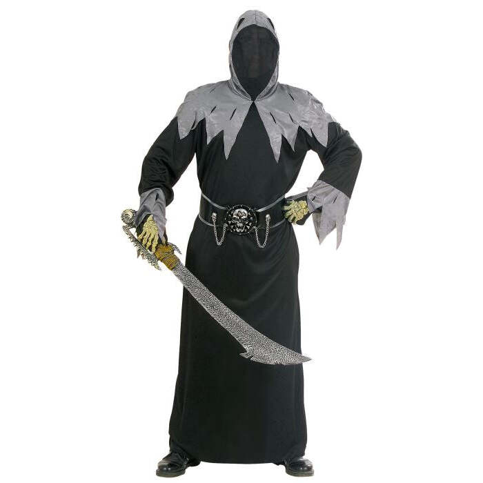 Skull Warlord  Hooded Robe With Invisible Face Mask, Belt With Skull Buckle And Chains 