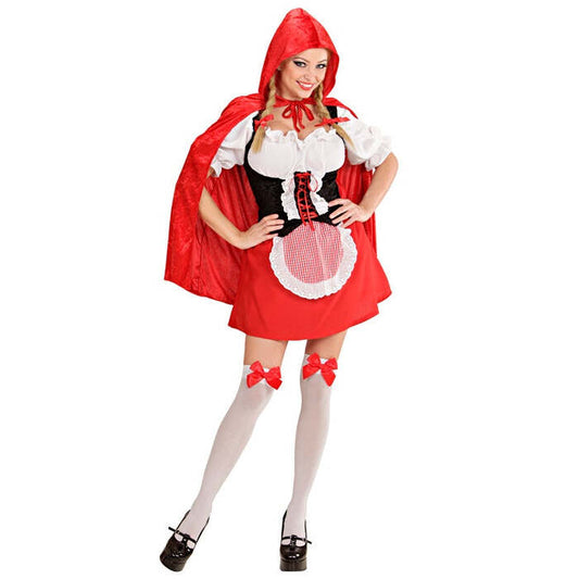 Red Capelet  Shirt With Corset, Skirt With Apron, Hooded Capelet 
