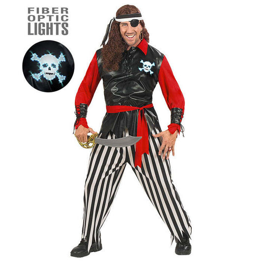 Pirate  Shirt With Vest And Light-Up Skull, Armbands, Pants, Belt, Headband, Eye-Patch  