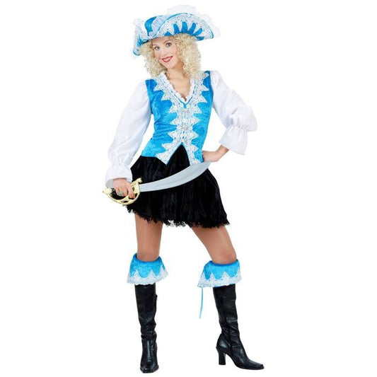 Regal Pirate Velvet - Turquoise  Shirt With Vest, Skirt, Boot Cuffs, Hat 