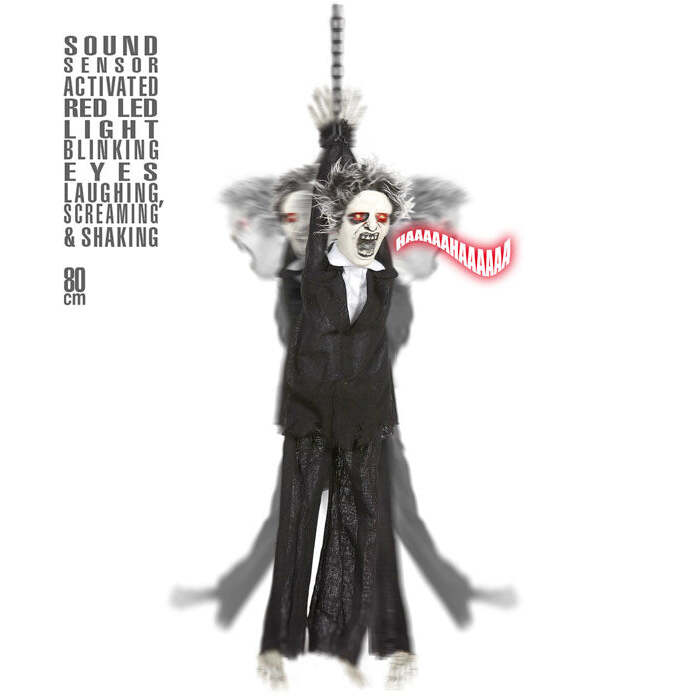 Sound Sensor Activated Red Led Light Blinking Eyes, Laughing, Screaming & Shaking Animated Chained Monster 80 Cm 