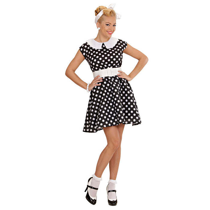 50S Lady With Sewn-In Petticoat Black  Dress, Belt 