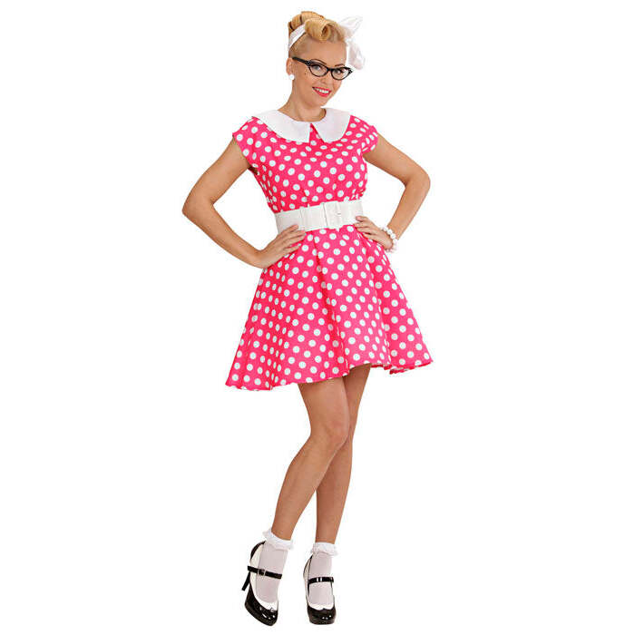 50S Lady With Sewn-In Petticoat Pink  Dress, Belt 