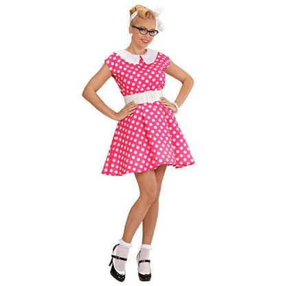 50S Lady With Sewn-In Petticoat Pink  Dress, Belt 