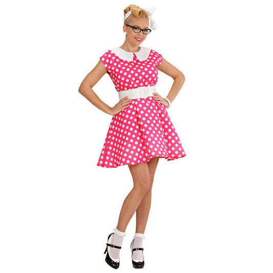 50S Lady With Sewn-In Petticoat Pink  Dress, Belt 