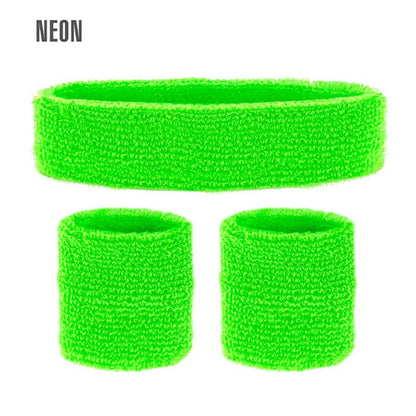 Neon Green Sweatbands Set  Headband And 2 Wristbands 