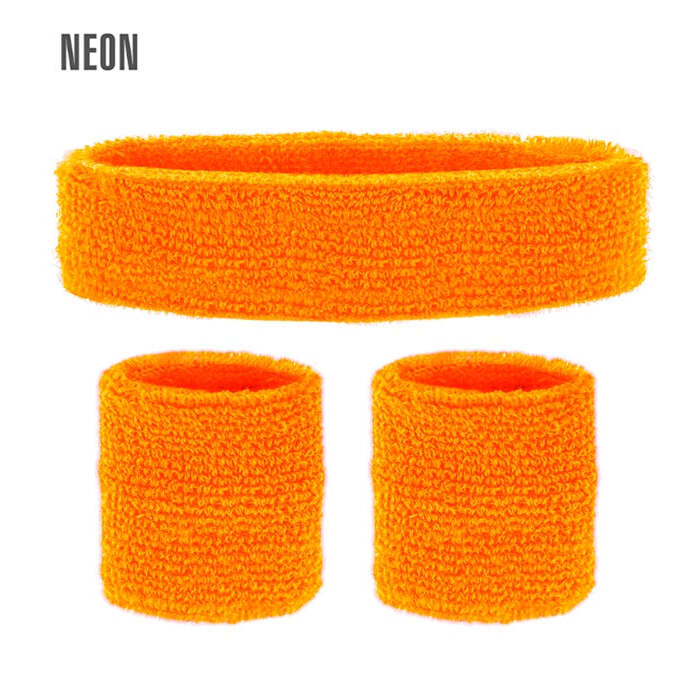 Neon Orange Sweatbands Set  Headband And 2 Wristbands 