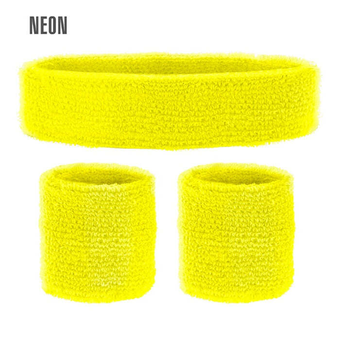 Neon Yellow Sweatbands Set  Headband And 2 Wristbands 