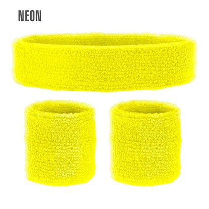 Neon Yellow Sweatbands Set  Headband And 2 Wristbands 