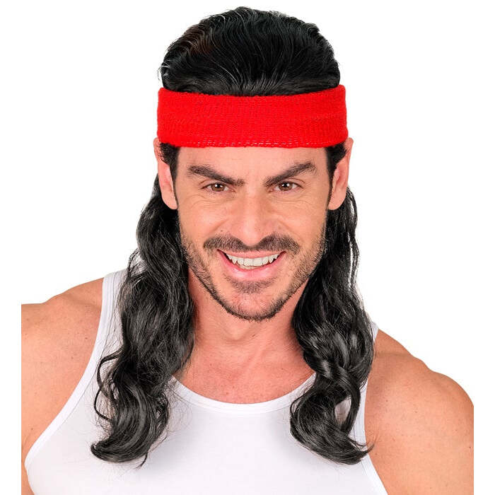 Red Sweatband With Black Curly Hair