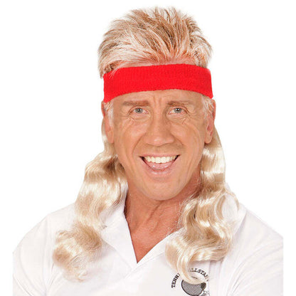 Red Sweatband With Blond Curly Hair