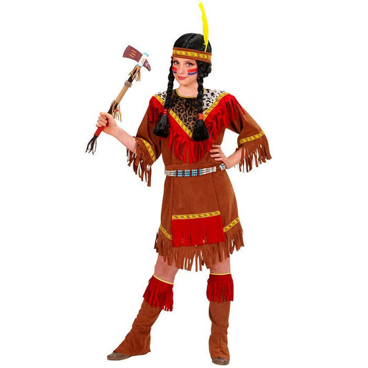 Indian Girl  Dress, Apron, Boot Covers, Headband With Feather 