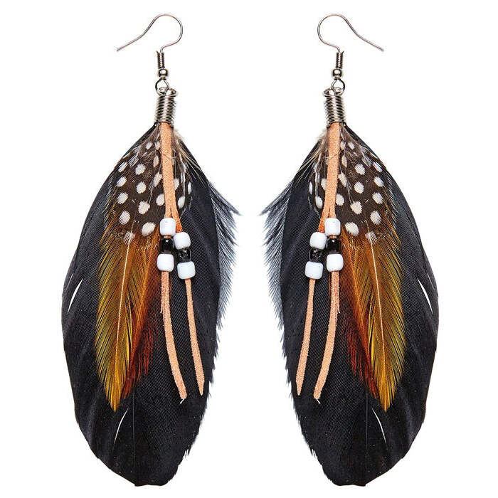 Pair Of Beaded Feather Earrings