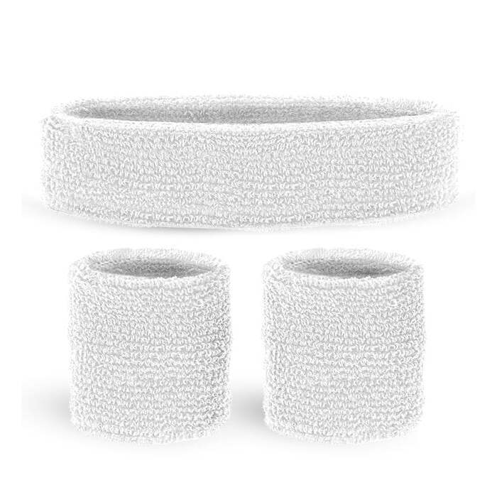 White Sweatbands Set  Headband And 2 Wristbands 