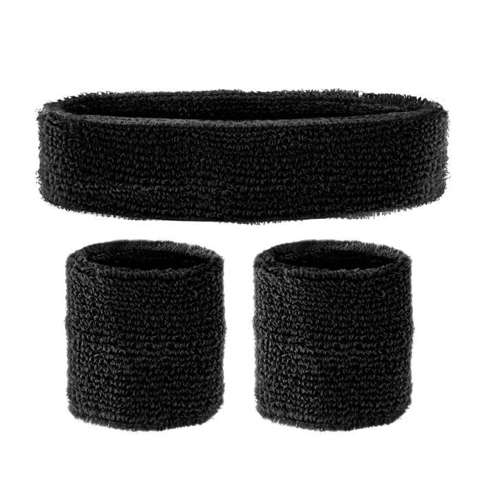 Black Sweatbands Set  Headband And 2 Wristbands 