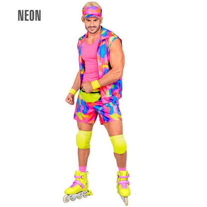 The 80S Rollerblader  Sleeveless Jacket, Shorts, Visor, Wristbands, Knee Pads 