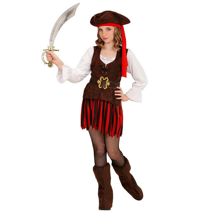 Caribbean Pirate Girl  Dress, Belt, Boot Covers, Headband, Hat 