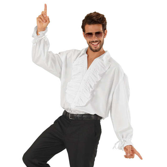 White Ruffle Shirt For Medieval, Renaissance, Colonial, Gothic, Mexican, Pirate, Vampire, Disco