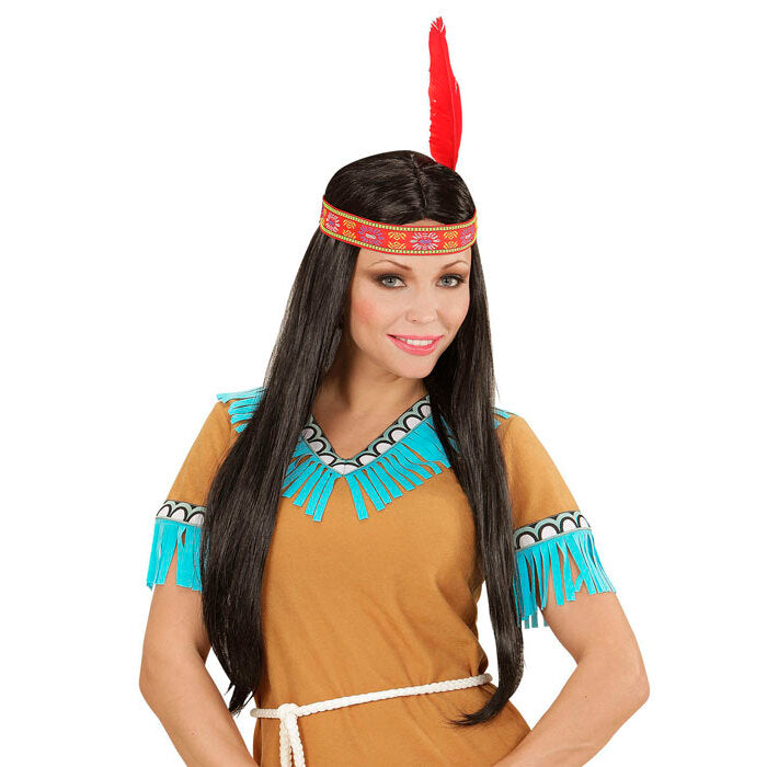Indian Wig With Headband And Feather In Polybag