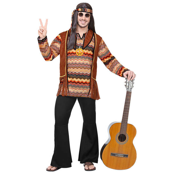 Hippie  Shirt With Vest, Pants, Headband, Necklace 