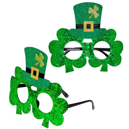 St. Patrick'S Day  Shamrock Glasses With Mini Top Hat