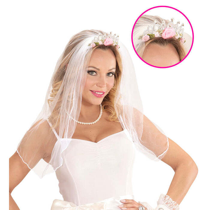 Bridal Veil Tiara With Roses & Diamonds