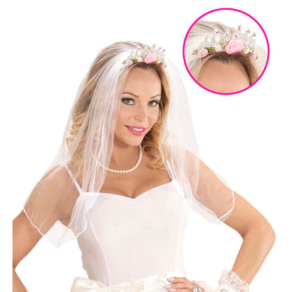 Bridal Veil Tiara With Roses & Diamonds