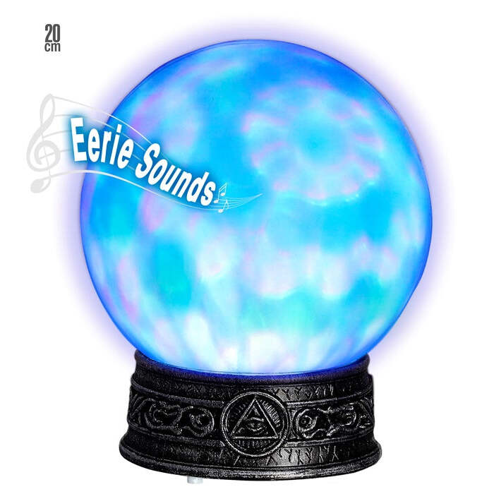 Sound Sensor Activated Crystal Ball With Stand, Color Changing Kaleidoscope Lights & Eerie Sounds 20 Cm