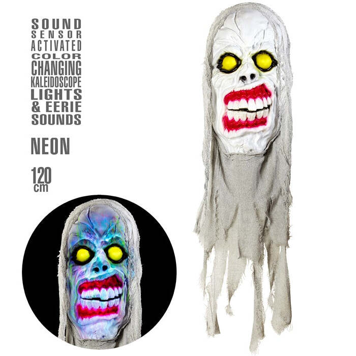 Sound Sensor Activated Neon Hooded Demon With Color Changing Kaleidoscope Lights & Eerie Sounds 120 Cmion