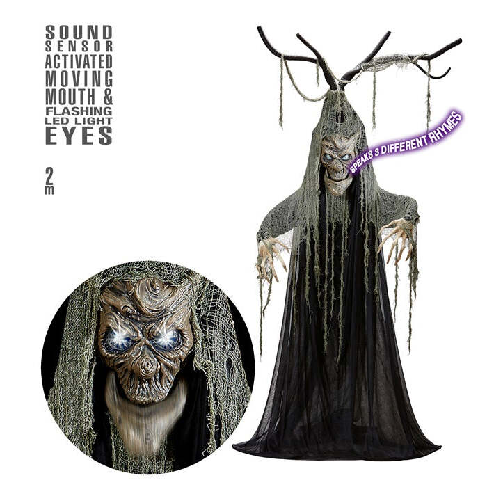 Sound Sensor Activated Talking Haunted Halloween Tree With Moving Mouth & Flashing Led Light Eyes 200 Cm - Speaks 3 Different Rhymes 